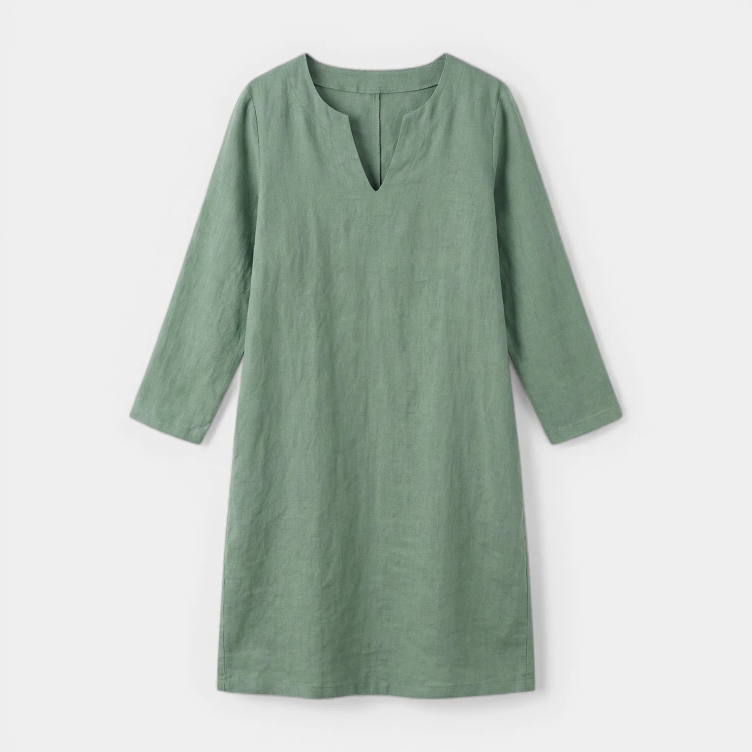 Robe Midi Femme Col V – Manches 3/4 Silhouette Épurée