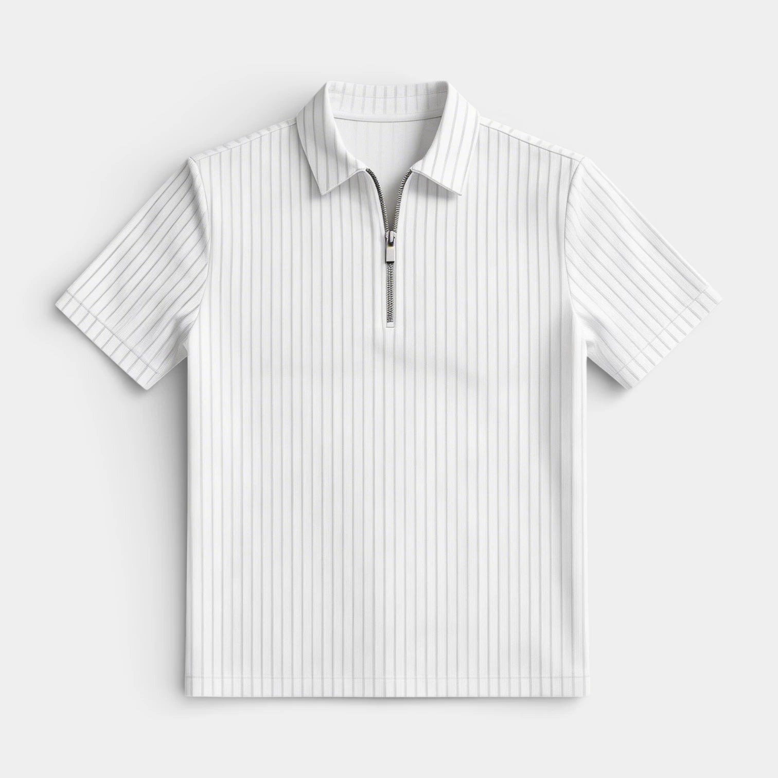 Polo Homme Texturé à Zip Col Structuré Manches Courtes Coupe Classique