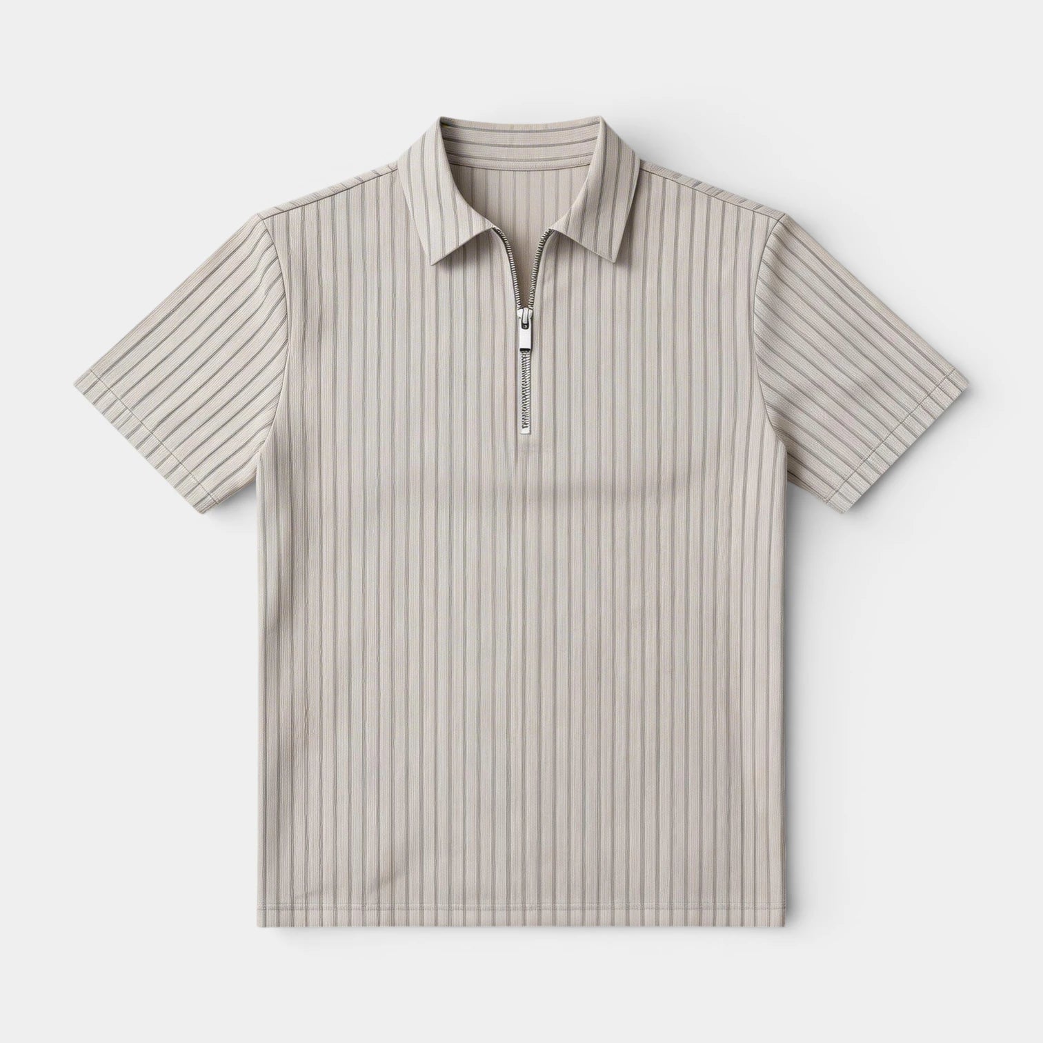 Polo Homme Texturé à Zip Col Structuré Manches Courtes Coupe Classique