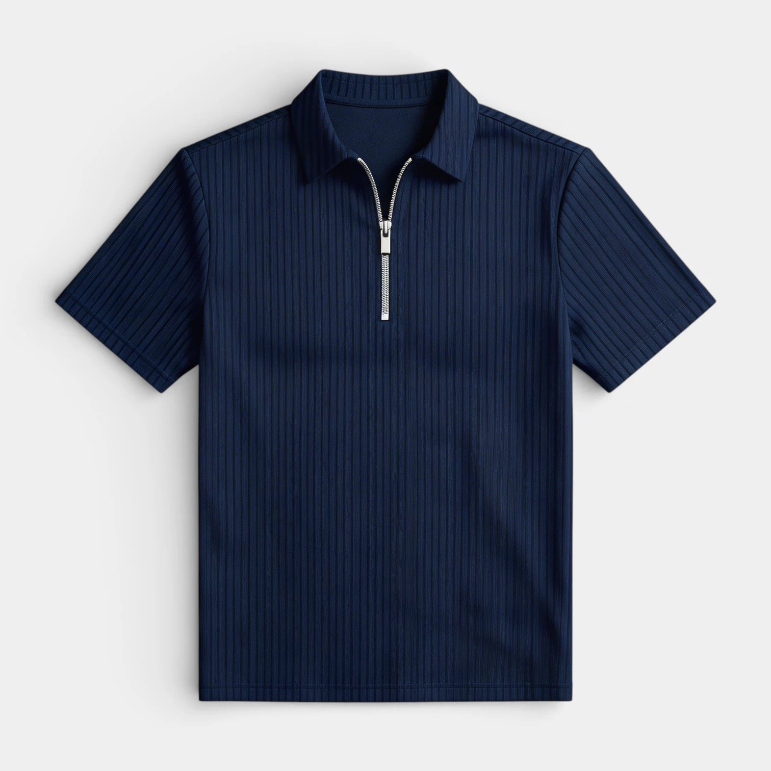 Polo Homme Texturé à Zip Col Structuré Manches Courtes Coupe Classique