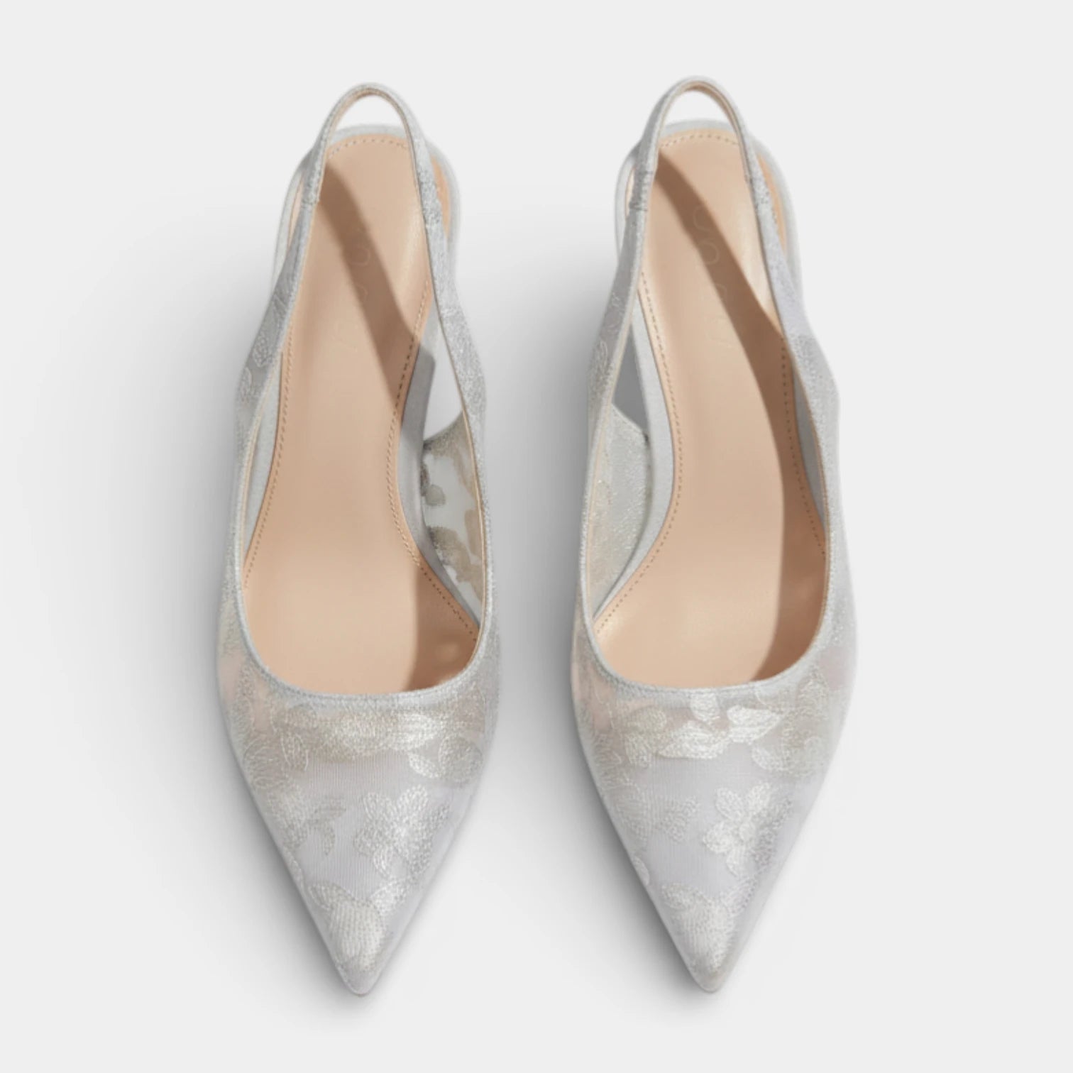 Escarpins Femme Slingback à Bout Pointu Maille Florale Talon Moyen