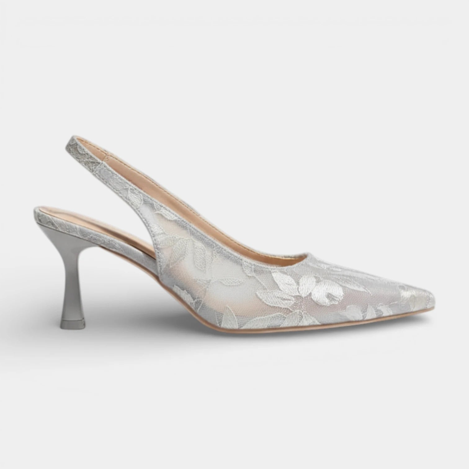 Escarpins Femme Slingback à Bout Pointu Maille Florale Talon Moyen