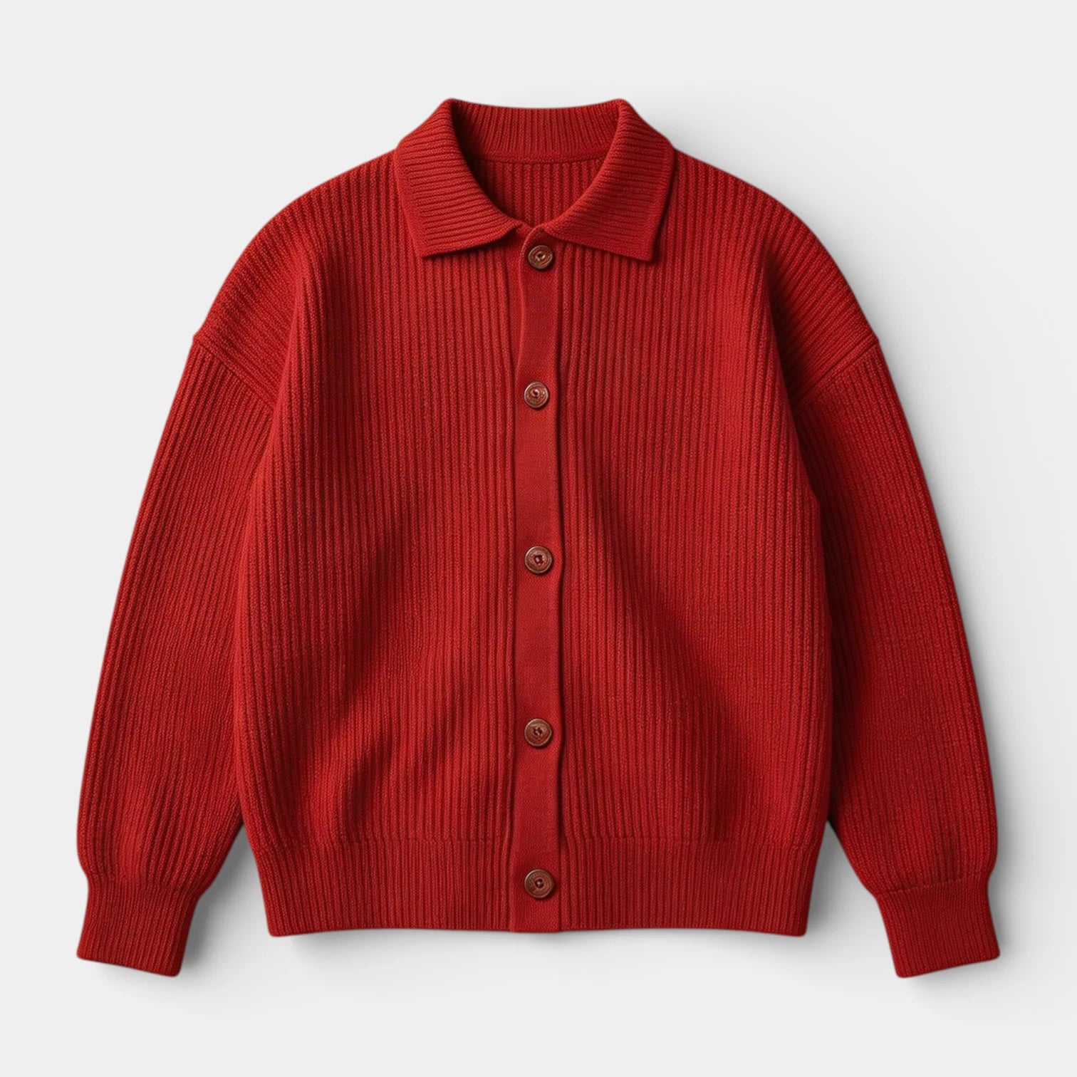Cardigan Homme en Maille Côtelée Boutonné Col Classique
