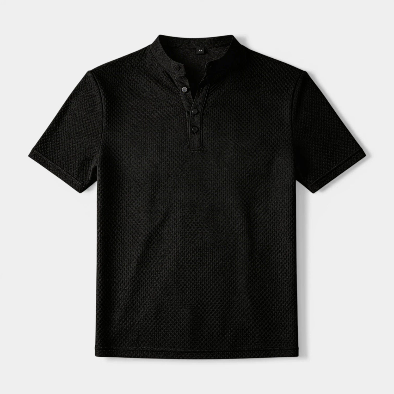 T-shirt Henley Homme Manches Courtes Col Officier Texture Structurée