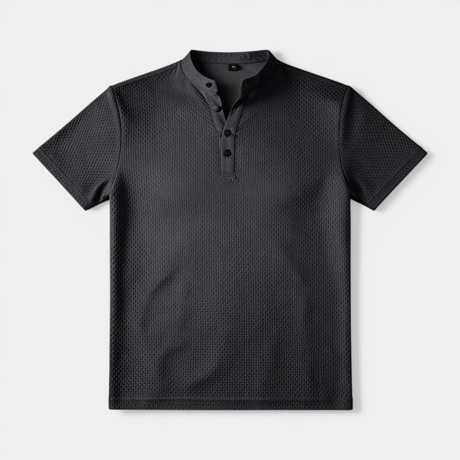 T-shirt Henley Homme Manches Courtes Col Officier Texture Structurée