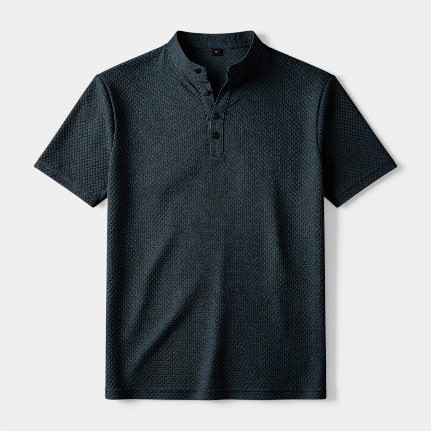 T-shirt Henley Homme Manches Courtes Col Officier Texture Structurée