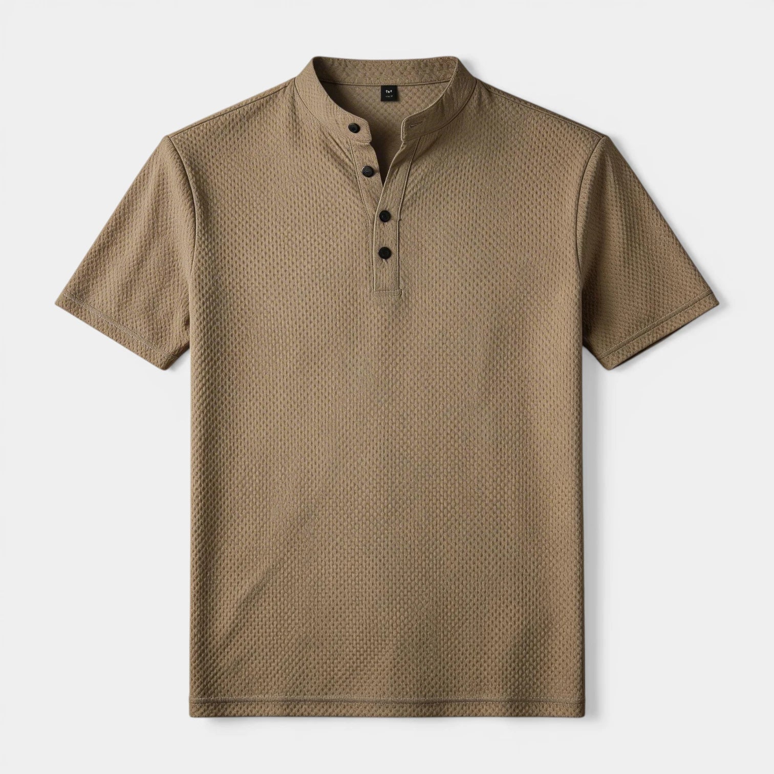 T-shirt Henley Homme Manches Courtes Col Officier Texture Structurée