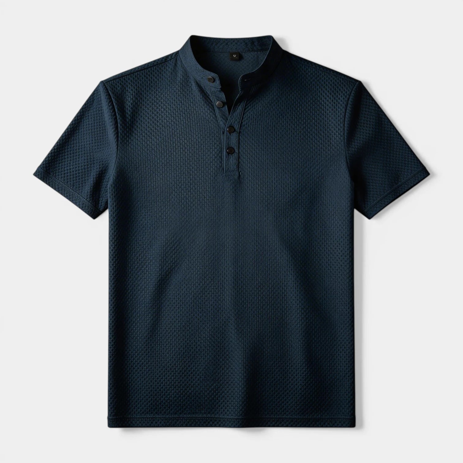 T-shirt Henley Homme Manches Courtes Col Officier Texture Structurée