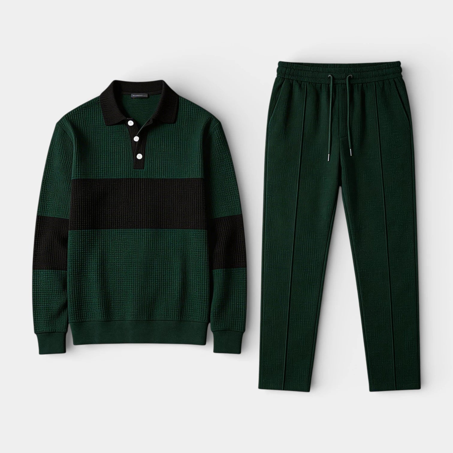 Ensemble Homme Polo Texturé Côtelé et Pantalon à Cordon Color Block