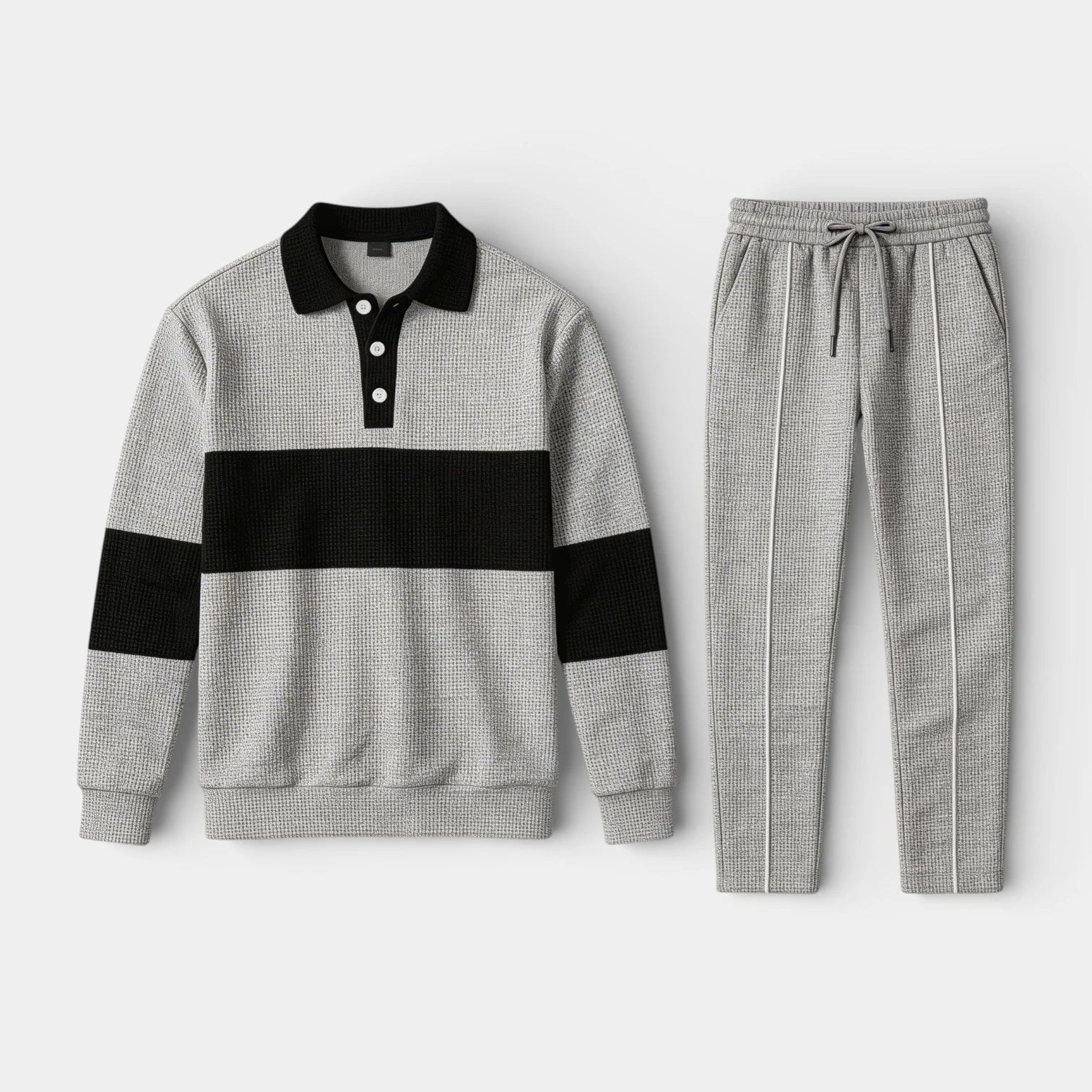 Ensemble Homme Polo Texturé Côtelé et Pantalon à Cordon Color Block