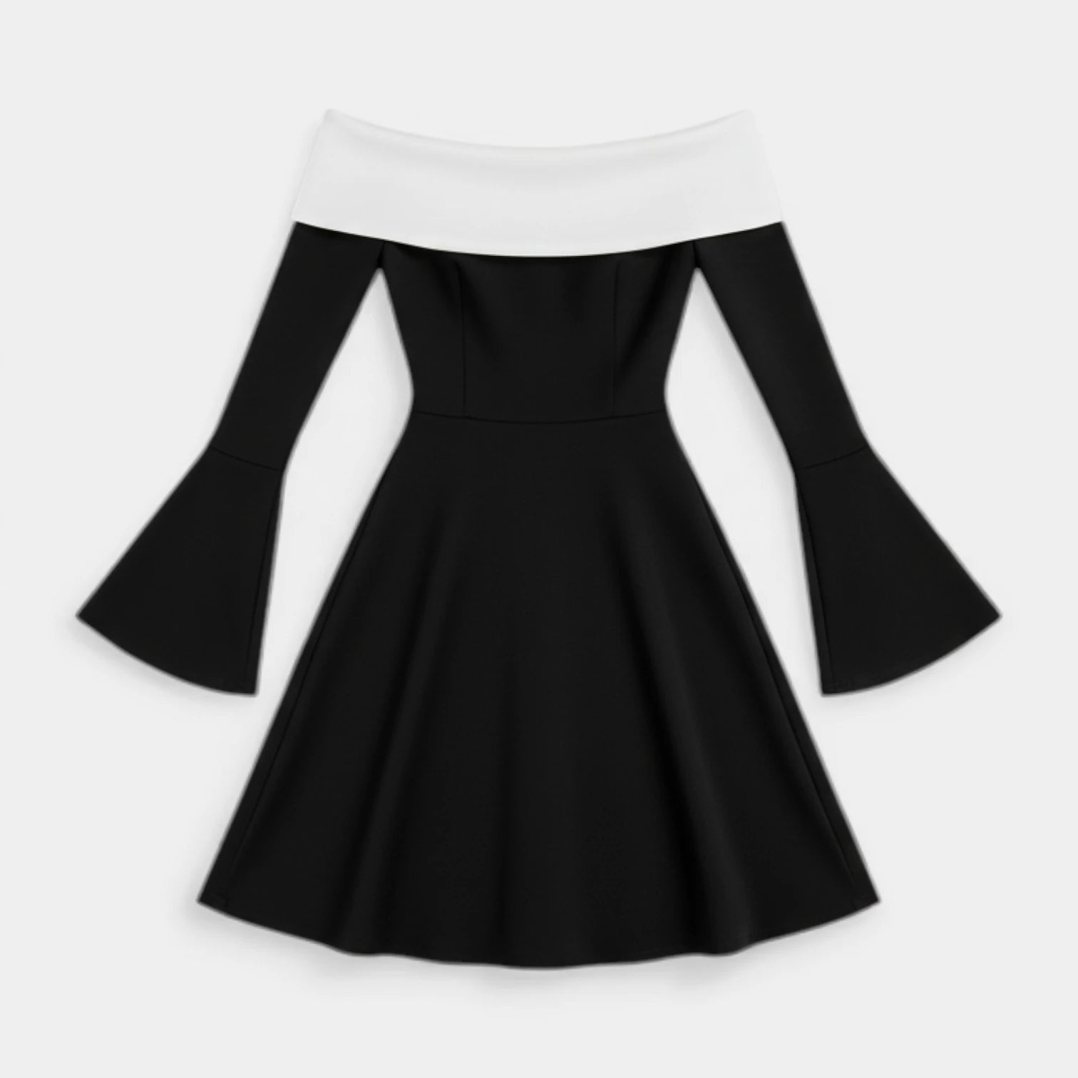 Robe Mini Femme Épaules Dénudées – Manches Évasées Coupe Fit & Flare