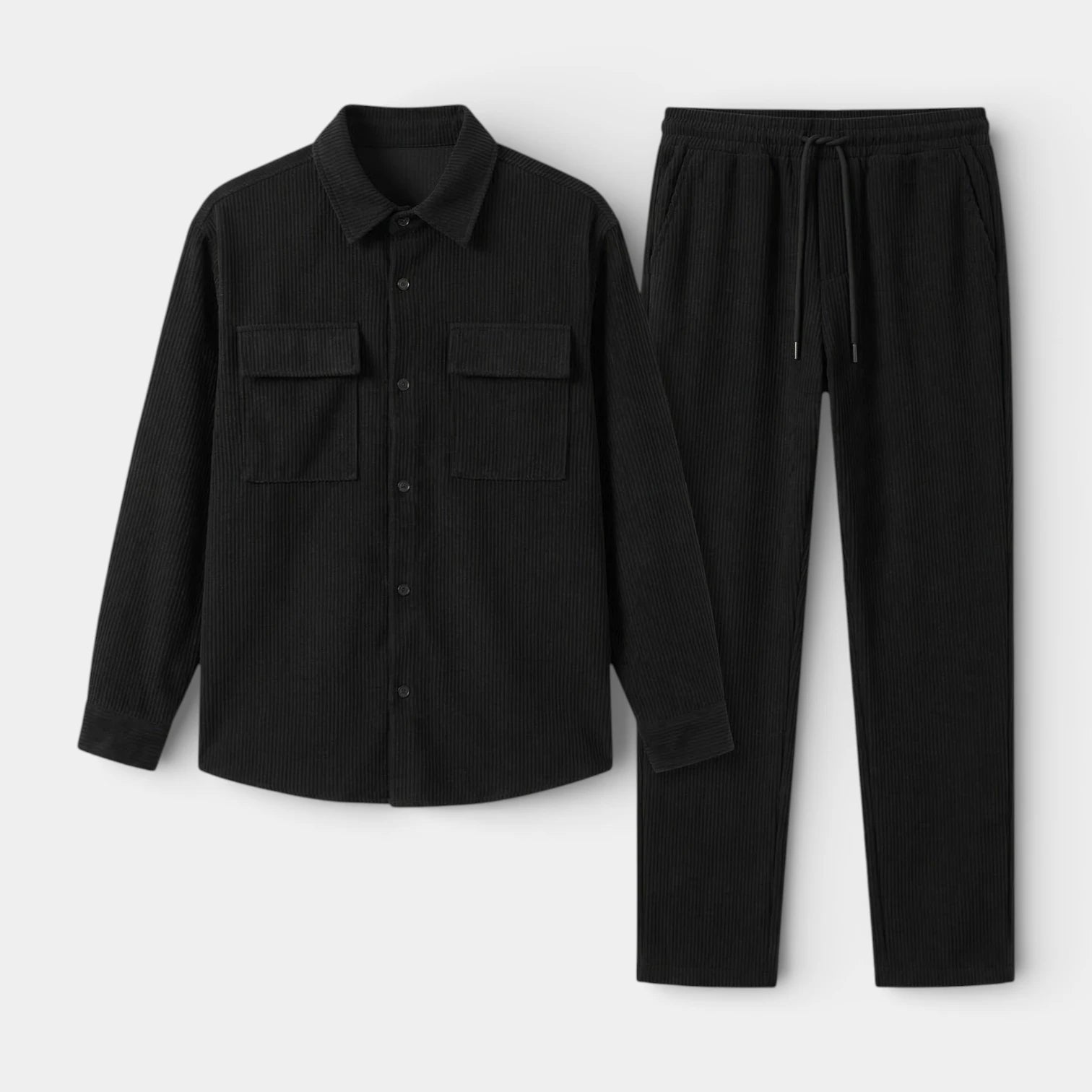 Ensemble Homme Chemise Boutonnée et Pantalon à Cordon Texture Côtelée