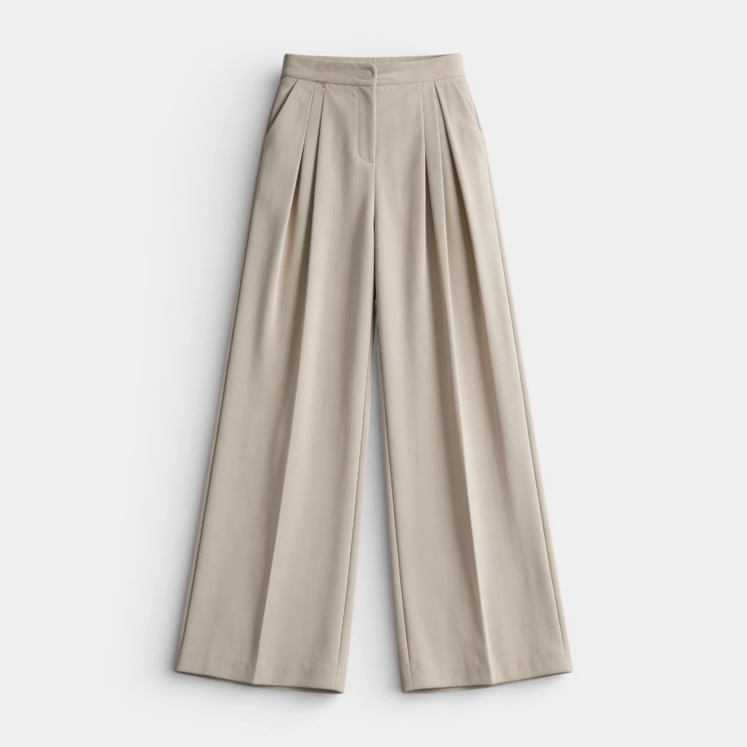 Pantalon Large Femme Taille Haute Plissé – Fermeture Bouton