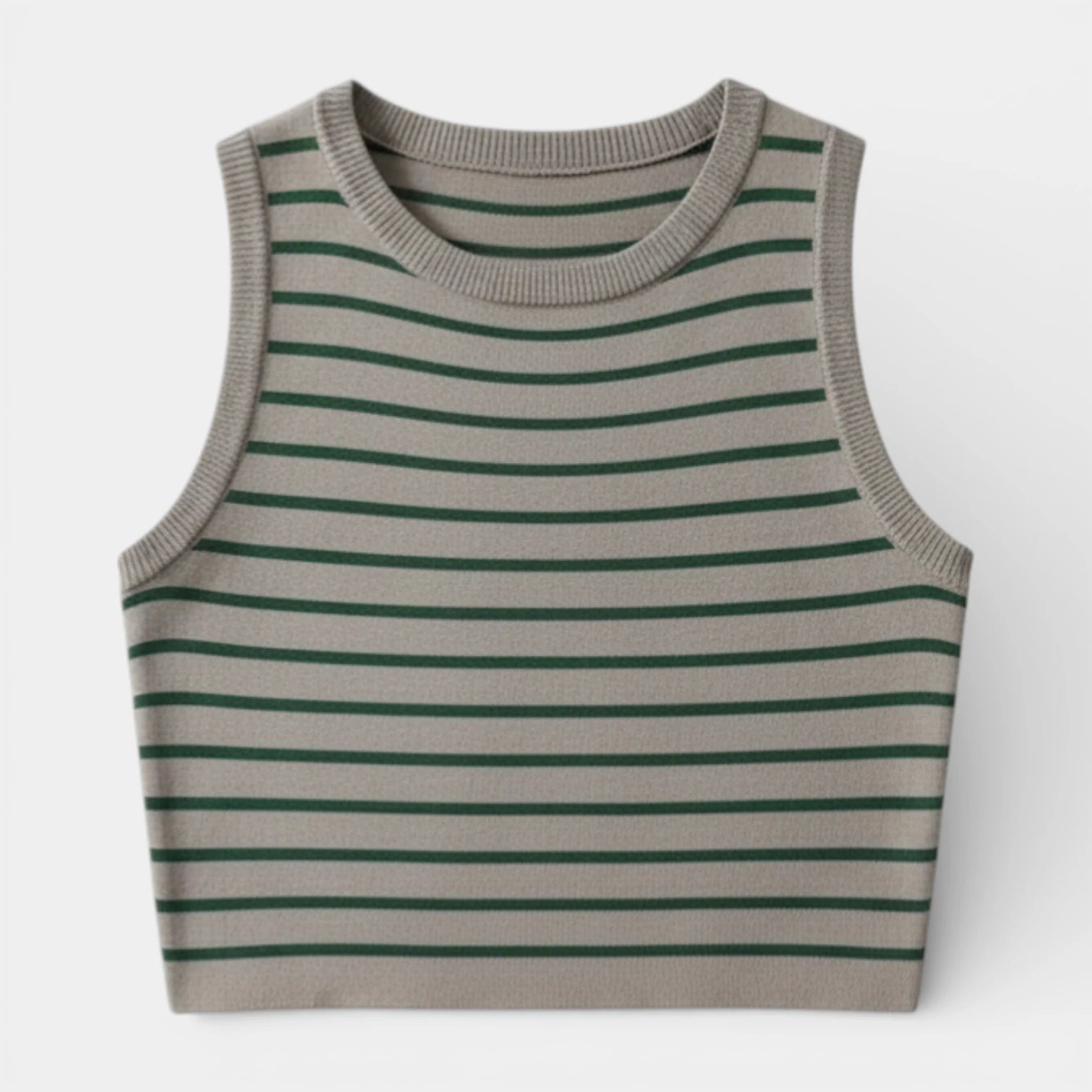 Débardeur Court Femme Rayé Maille Côtelée – Col Rond Sans Manches