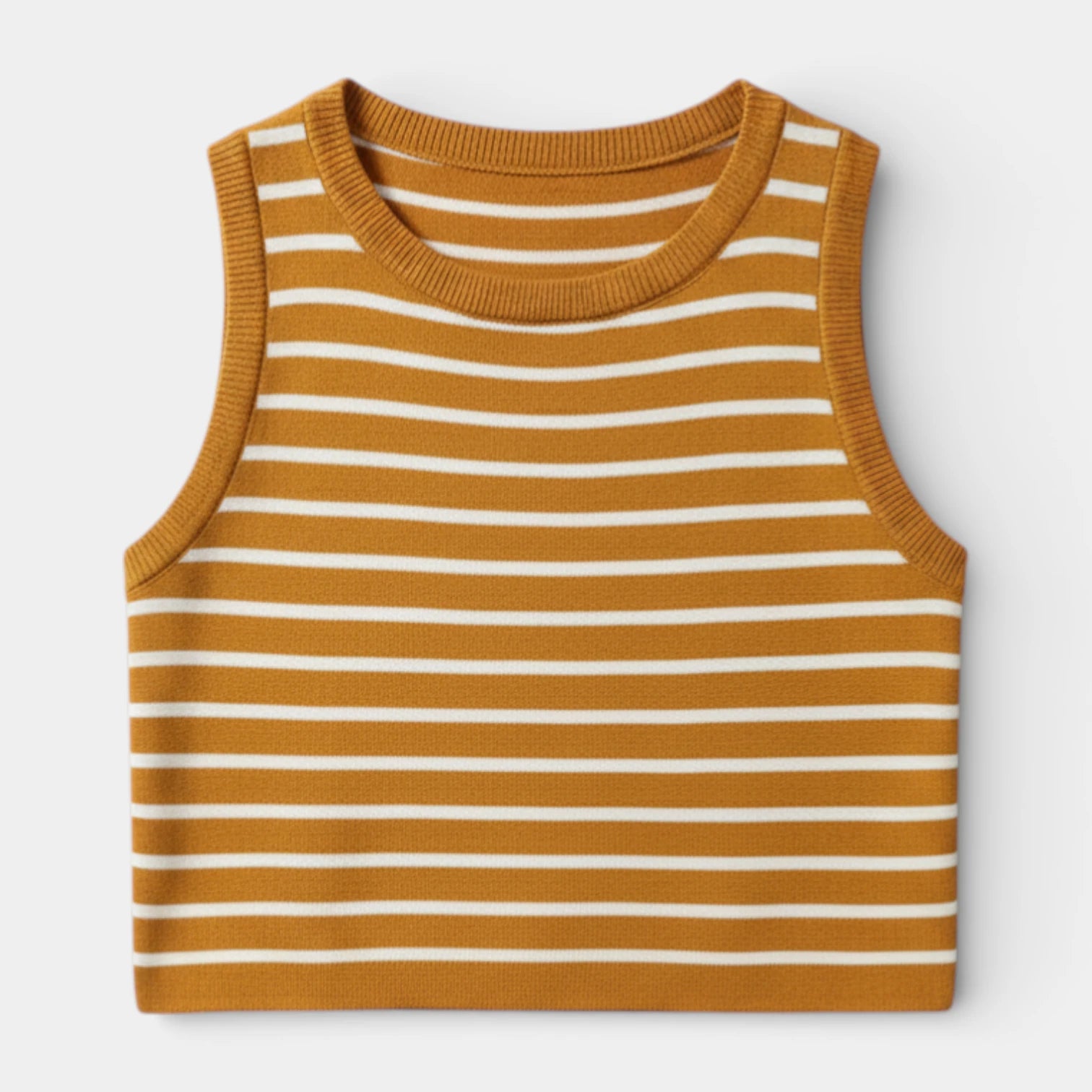 Débardeur Court Femme Rayé Maille Côtelée – Col Rond Sans Manches