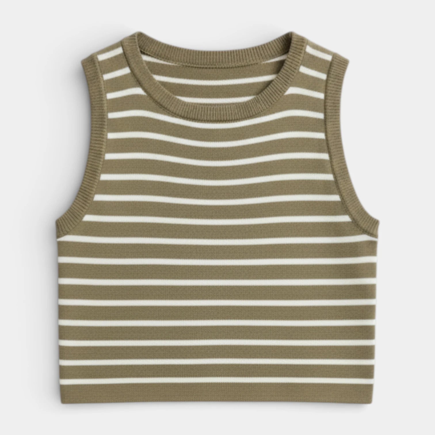 Débardeur Court Femme Rayé Maille Côtelée – Col Rond Sans Manches