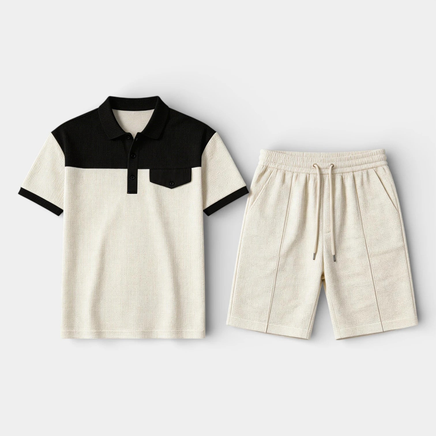 Ensemble Homme Polo Texture Gaufre et Short à Cordon Coupe Régulière