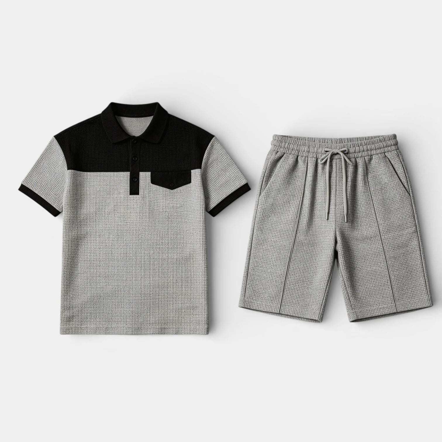 Ensemble Homme Polo Texture Gaufre et Short à Cordon Coupe Régulière