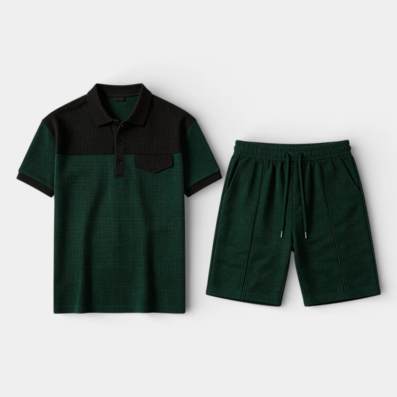 Ensemble Homme Polo Texture Gaufre et Short à Cordon Coupe Régulière