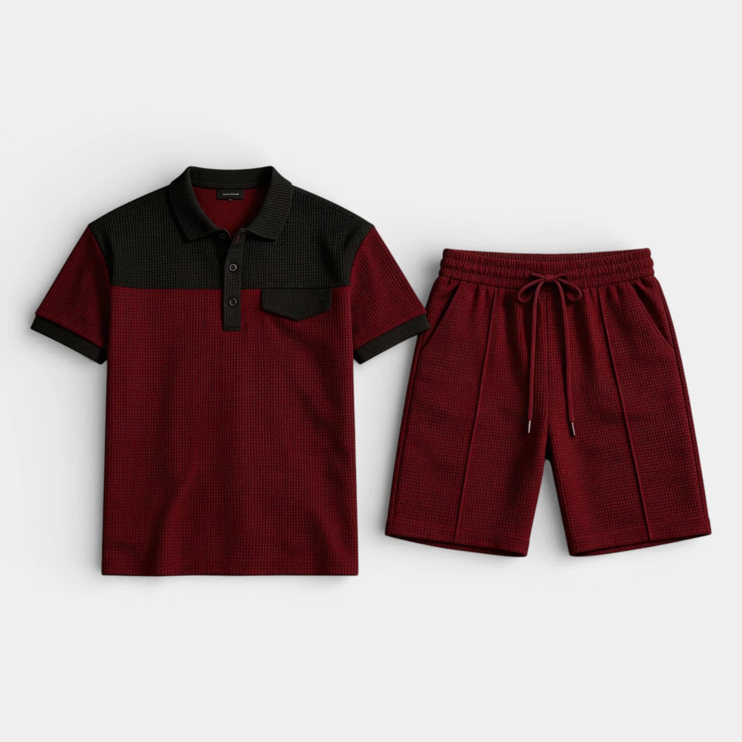 Ensemble Homme Polo Texture Gaufre et Short à Cordon Coupe Régulière