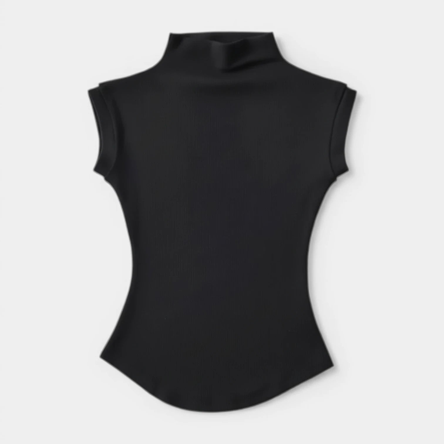 Top Femme Maille Côtelée Col Montant – Manches Courtes Coupe Ajustée