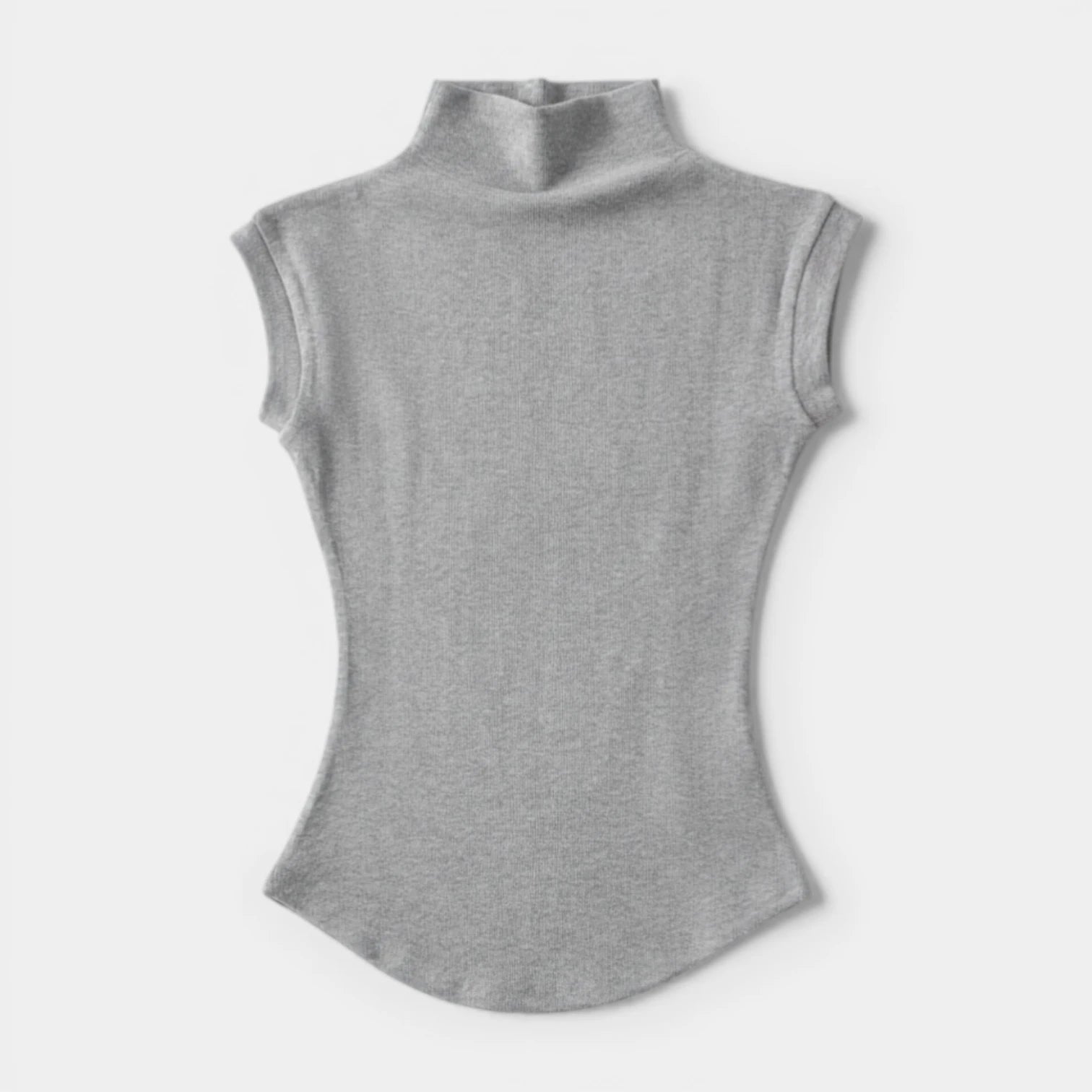 Top Femme Maille Côtelée Col Montant – Manches Courtes Coupe Ajustée