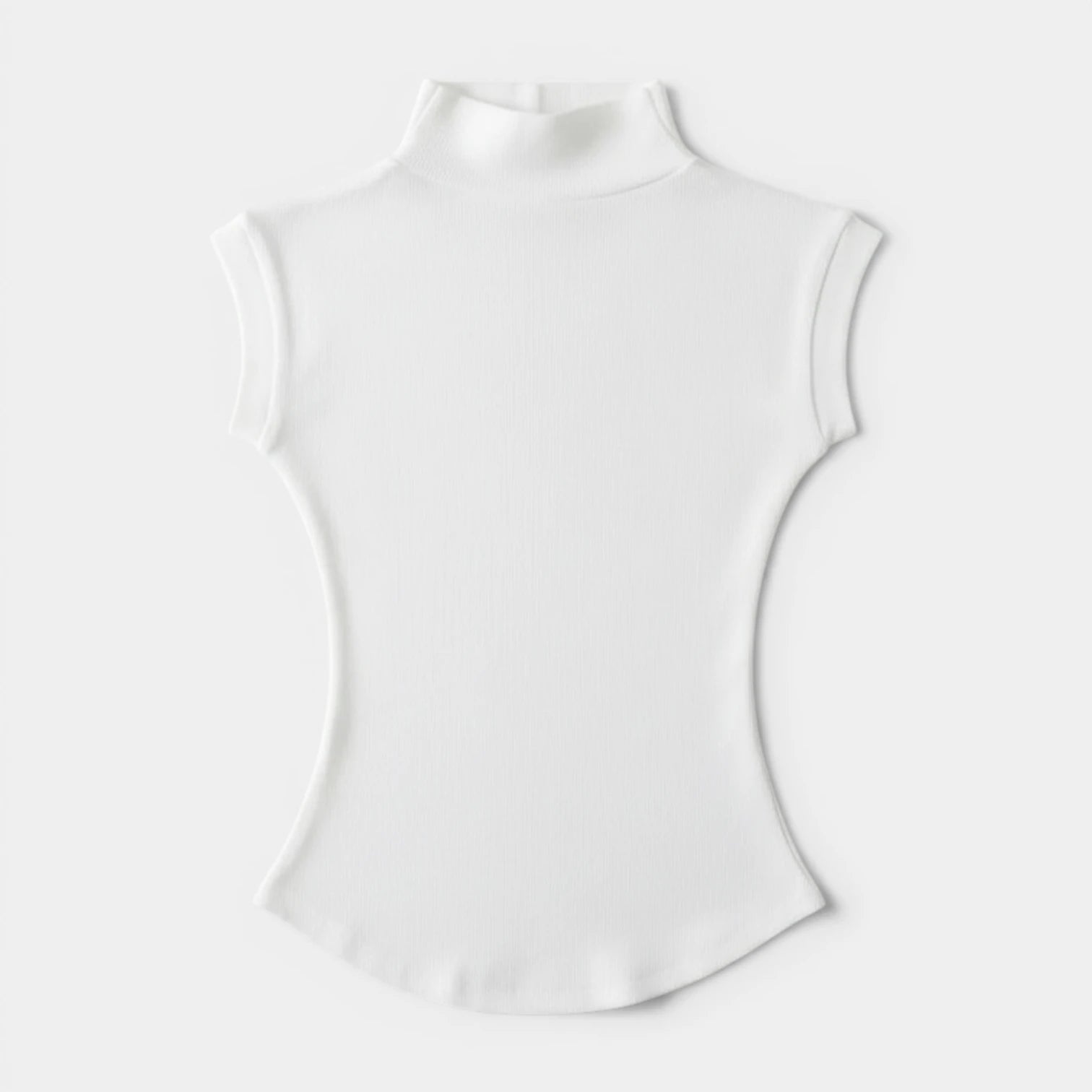 Top Femme Maille Côtelée Col Montant – Manches Courtes Coupe Ajustée