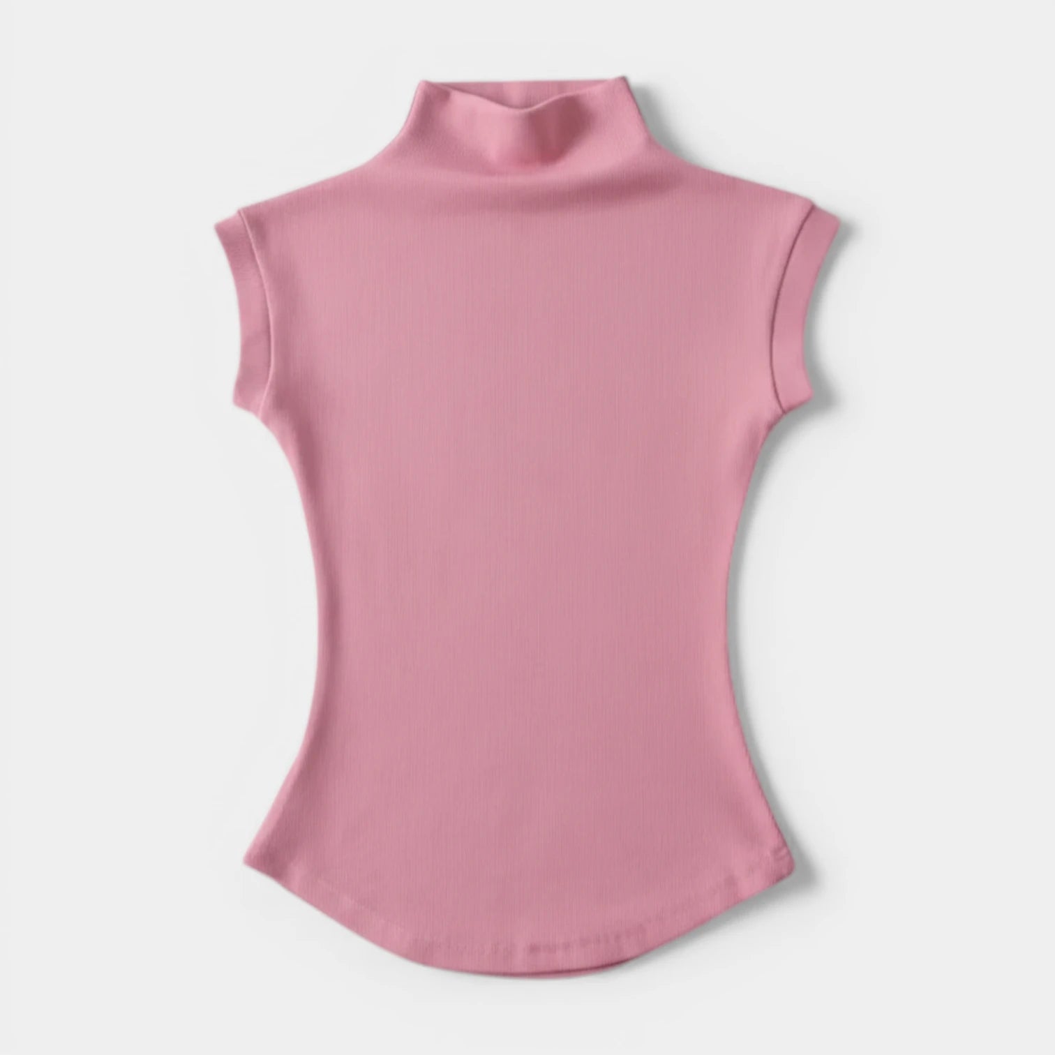 Top Femme Maille Côtelée Col Montant – Manches Courtes Coupe Ajustée