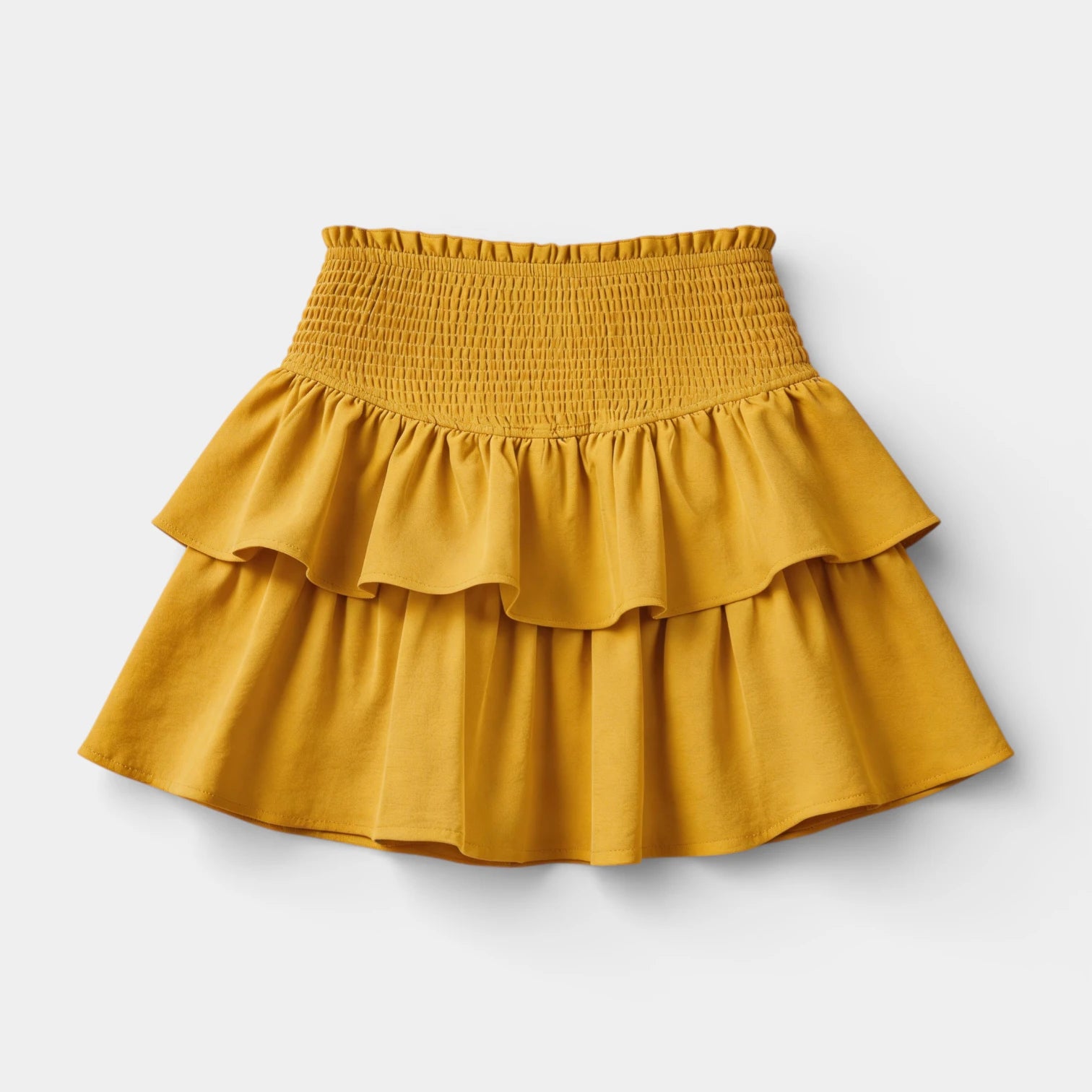 Jupe Mini Femme Taille Haute Smockée à Volants – Coupe Évasée