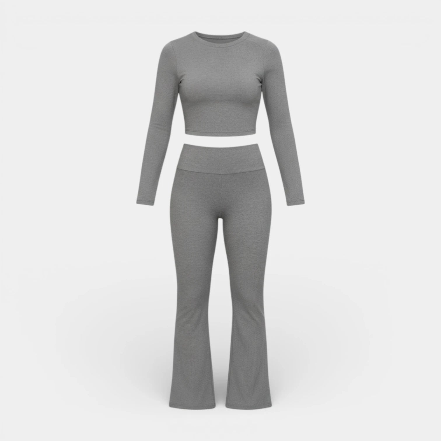Ensemble Femme 2 Pièces Chic – Crop Top Manches Longues et Pantalon Évasé