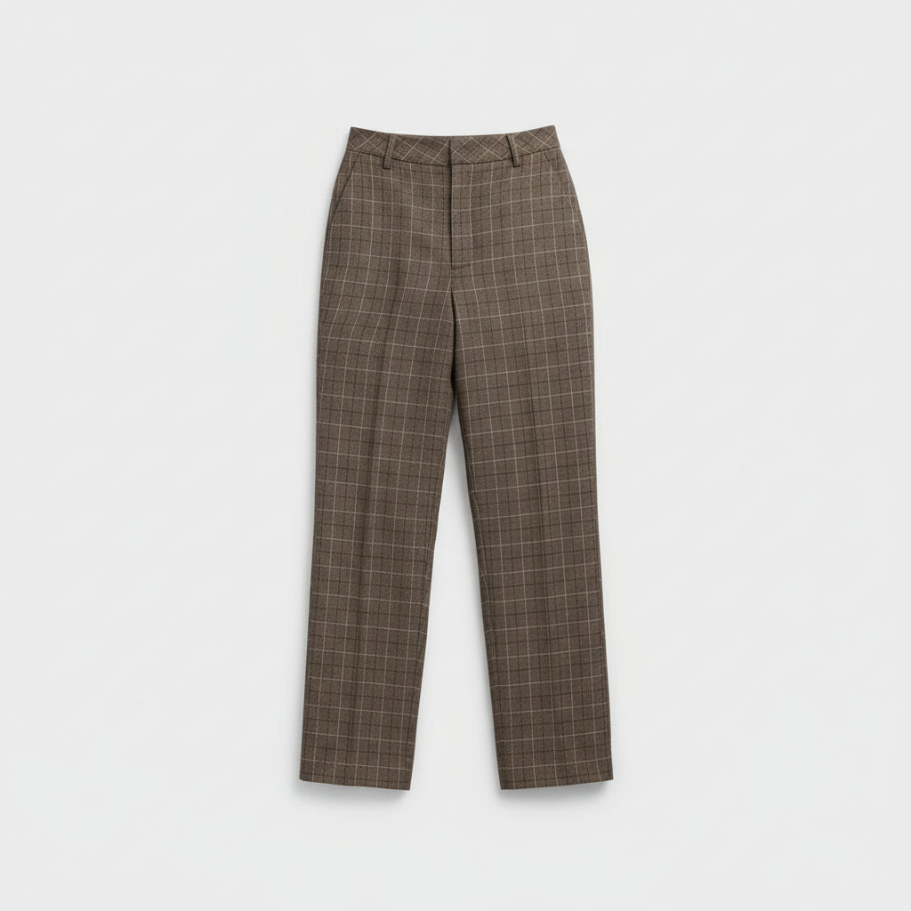 Pantalon Femme Taille Haute à Carreaux – Coupe Droite