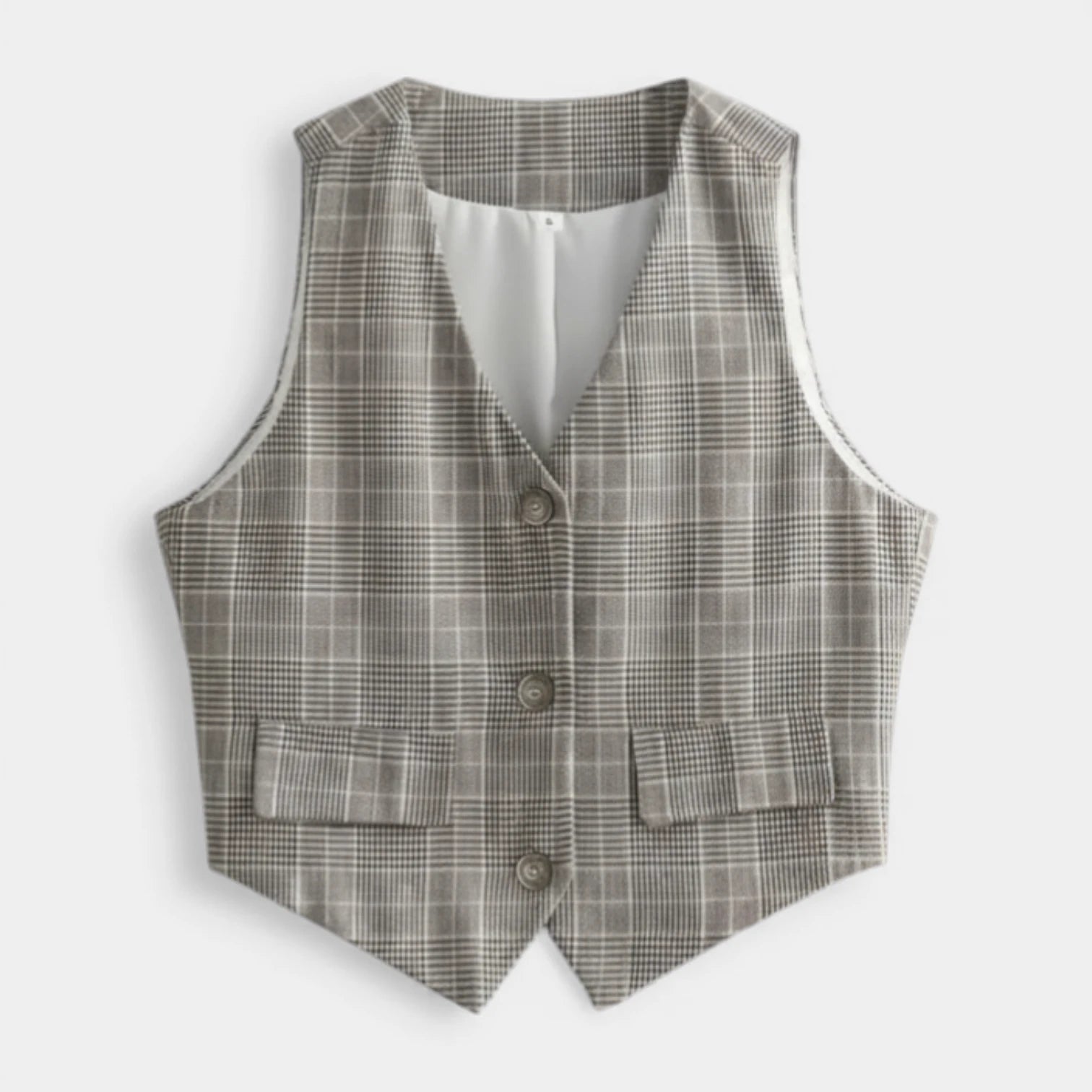 Gilet Tailleur Femme à Carreaux – Boutons et Poches à Rabat