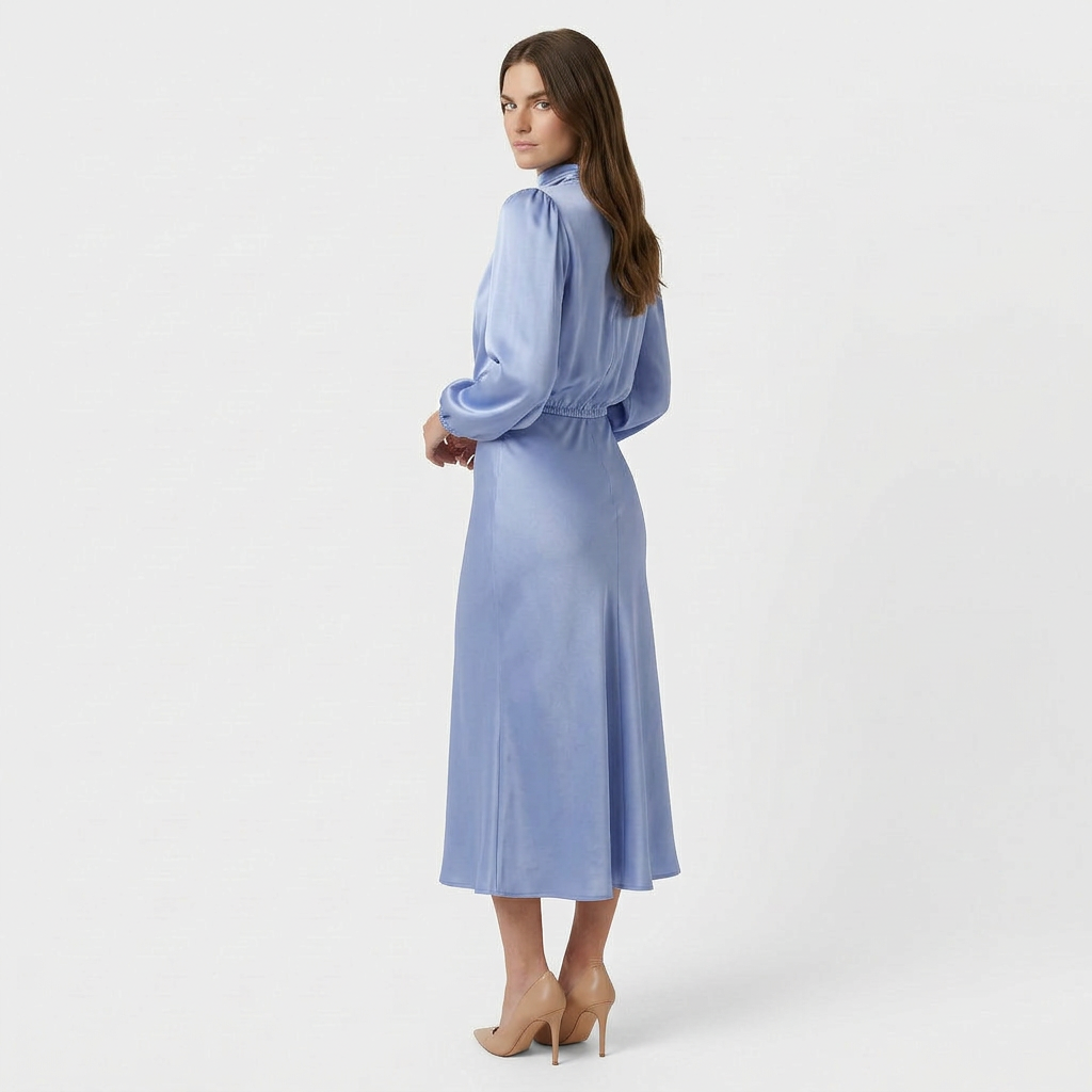 Robe Midi Col Montant Coupe Ajustée pour Femme