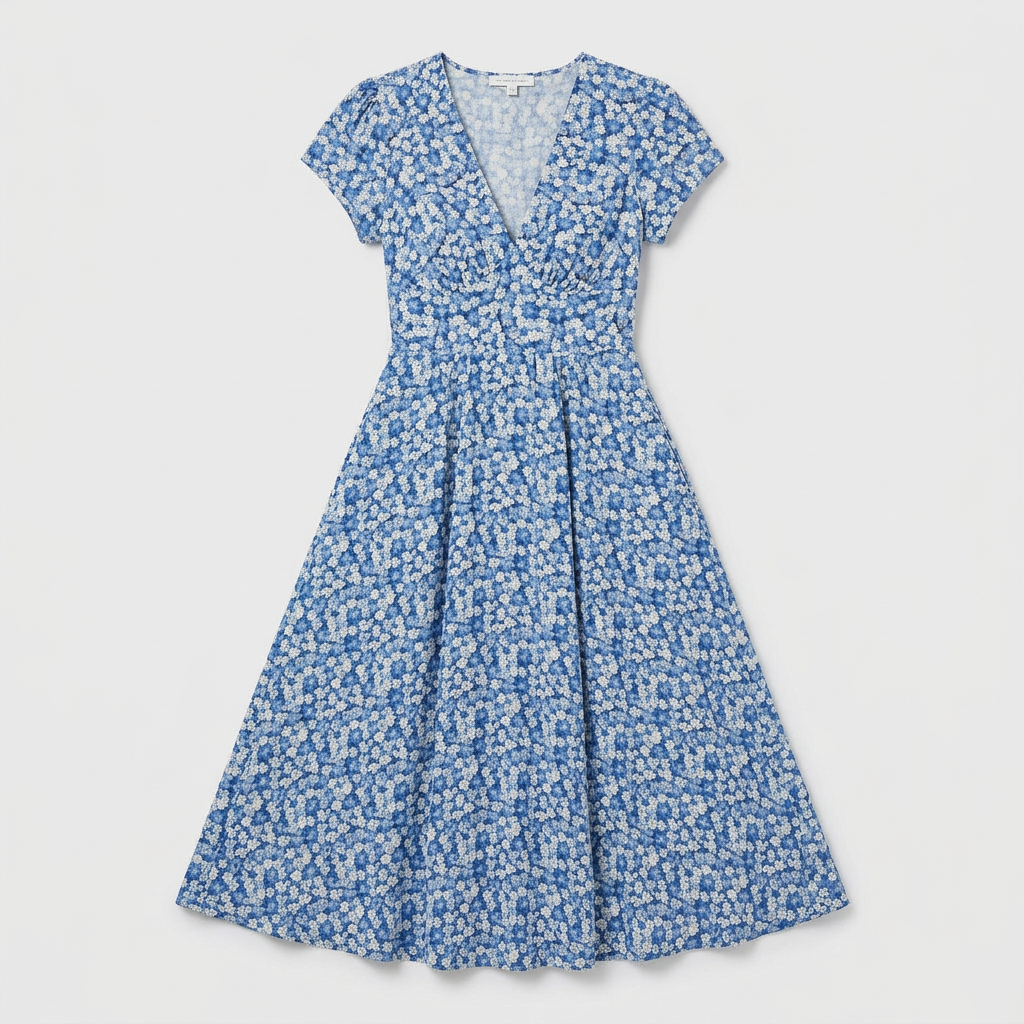 Robe Midi Florale Col V avec Poches pour Femme