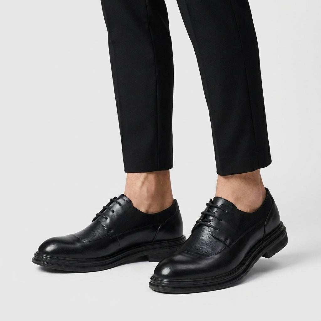 Chaussures Oxford Brogue en Cuir Grainé Coutures Détaillées Semelle Cousue pour Homme