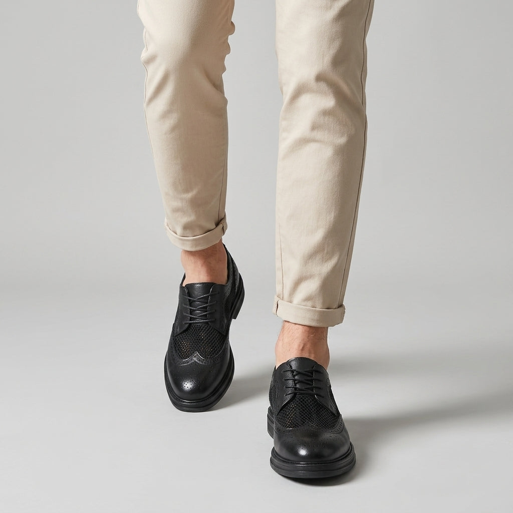 Chaussures Oxford Brogue à Lacets avec Empiècements en Mesh Perforé pour Homme