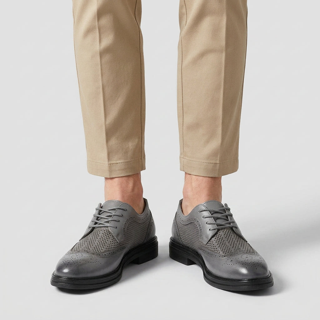 Chaussures Oxford Brogue à Lacets avec Empiècements en Mesh Perforé pour Homme