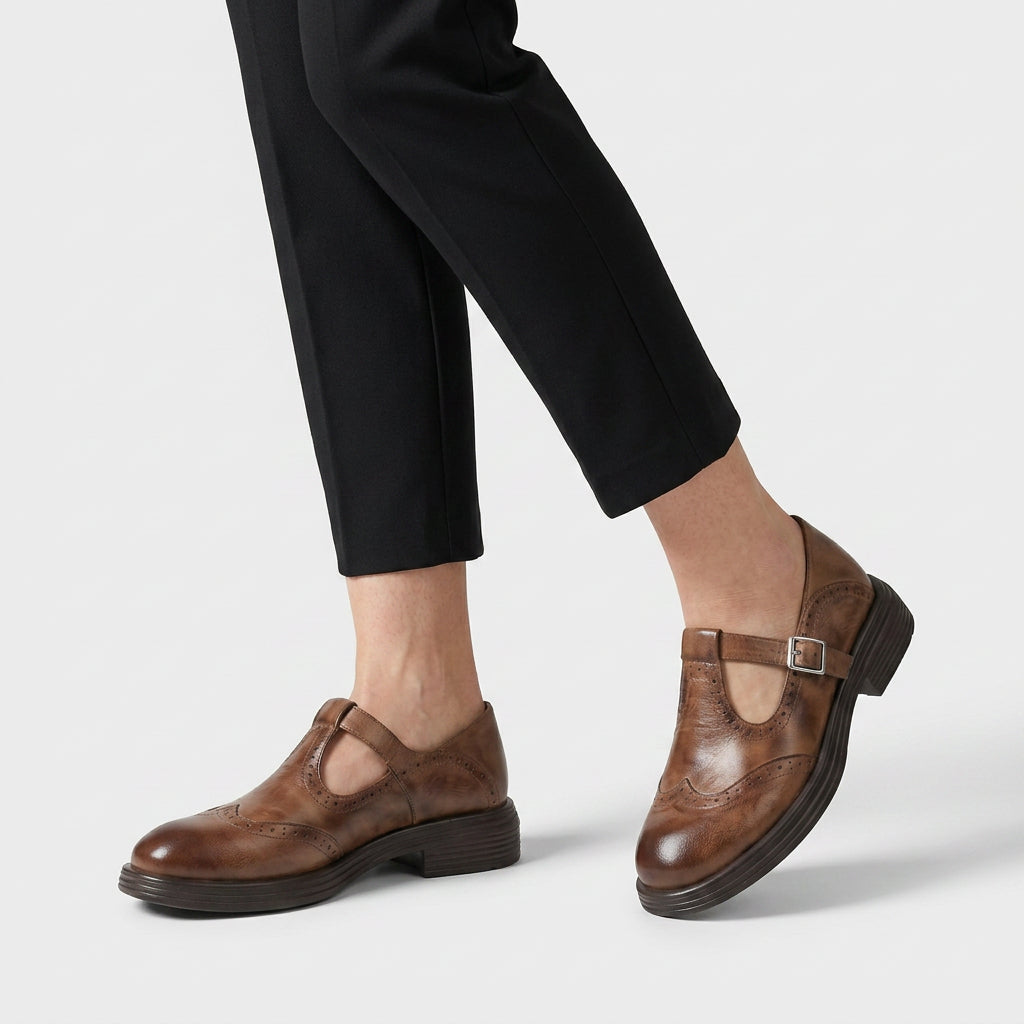 Chaussures Mary Jane en Cuir de Vache Talon Bloc Plateforme Style Rétro pour Femme