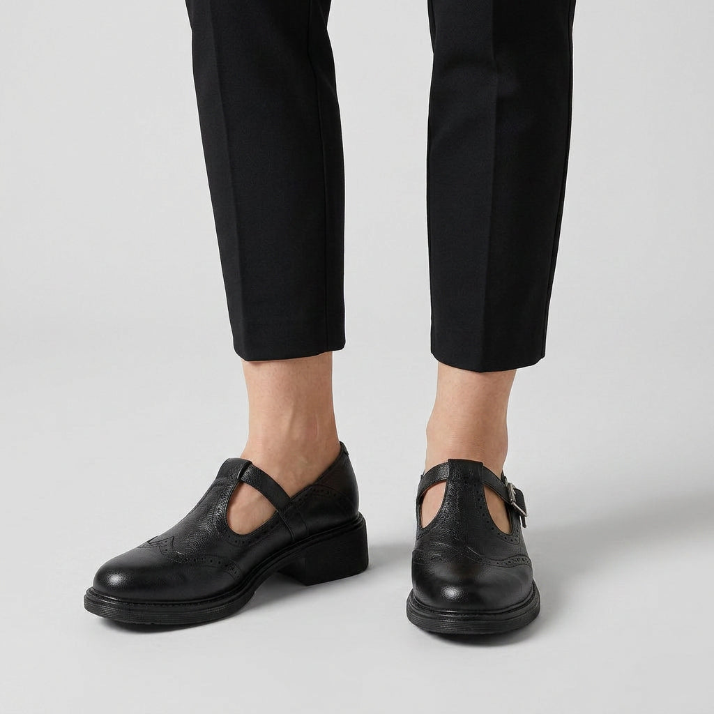 Chaussures Mary Jane en Cuir de Vache Talon Bloc Plateforme Style Rétro pour Femme