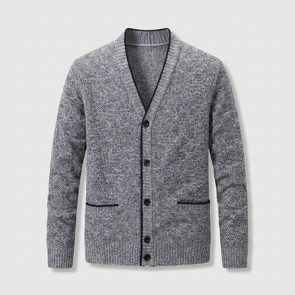 Cardigan Col V Boutonné Doublure à Carreaux pour Homme