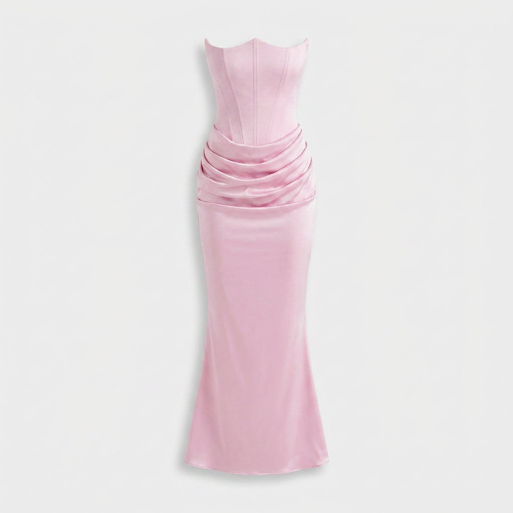 Robe Longue Fourreau en Velours Bustier Corseté sans Bretelles pour Femme