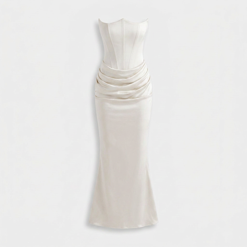 Robe Longue Fourreau en Velours Bustier Corseté sans Bretelles pour Femme