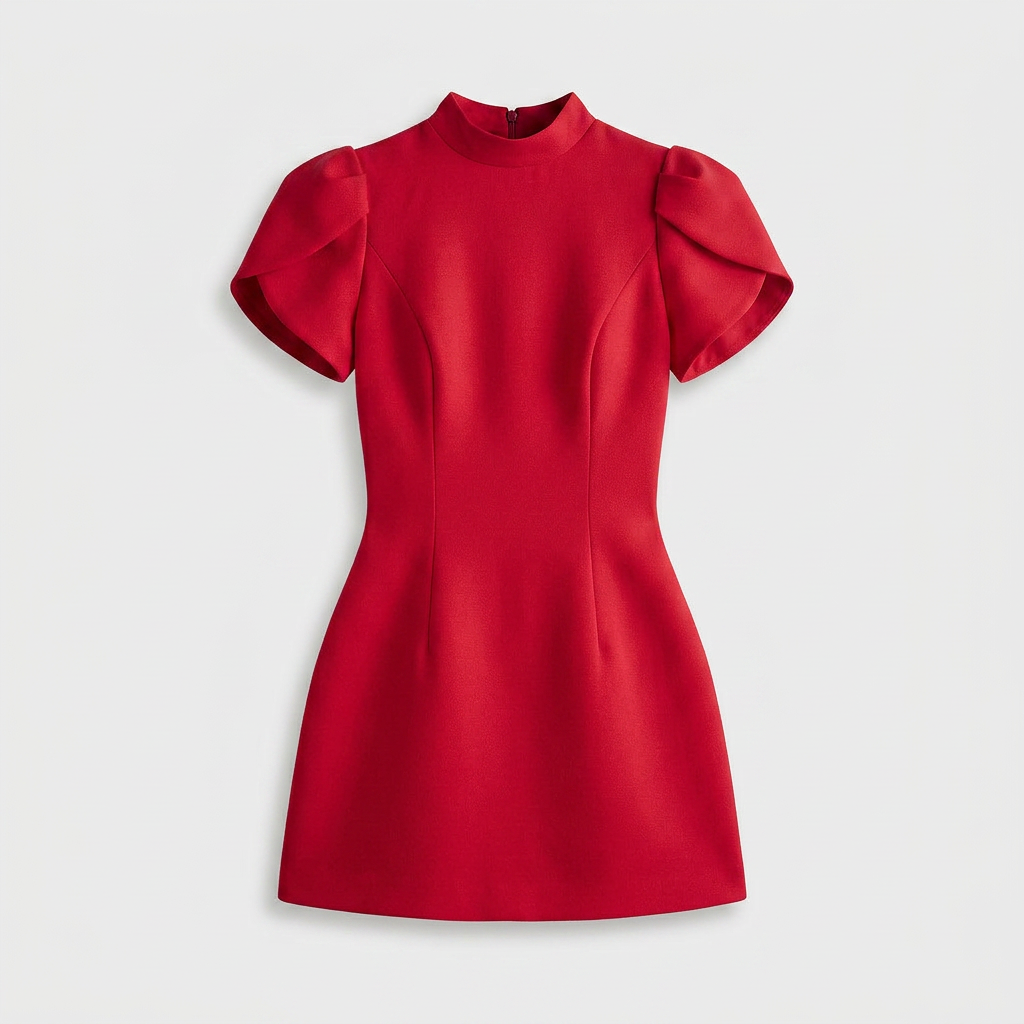 Robe Courte Évasée à Manches Bouffantes avec Nœud Taille Empire pour Femme