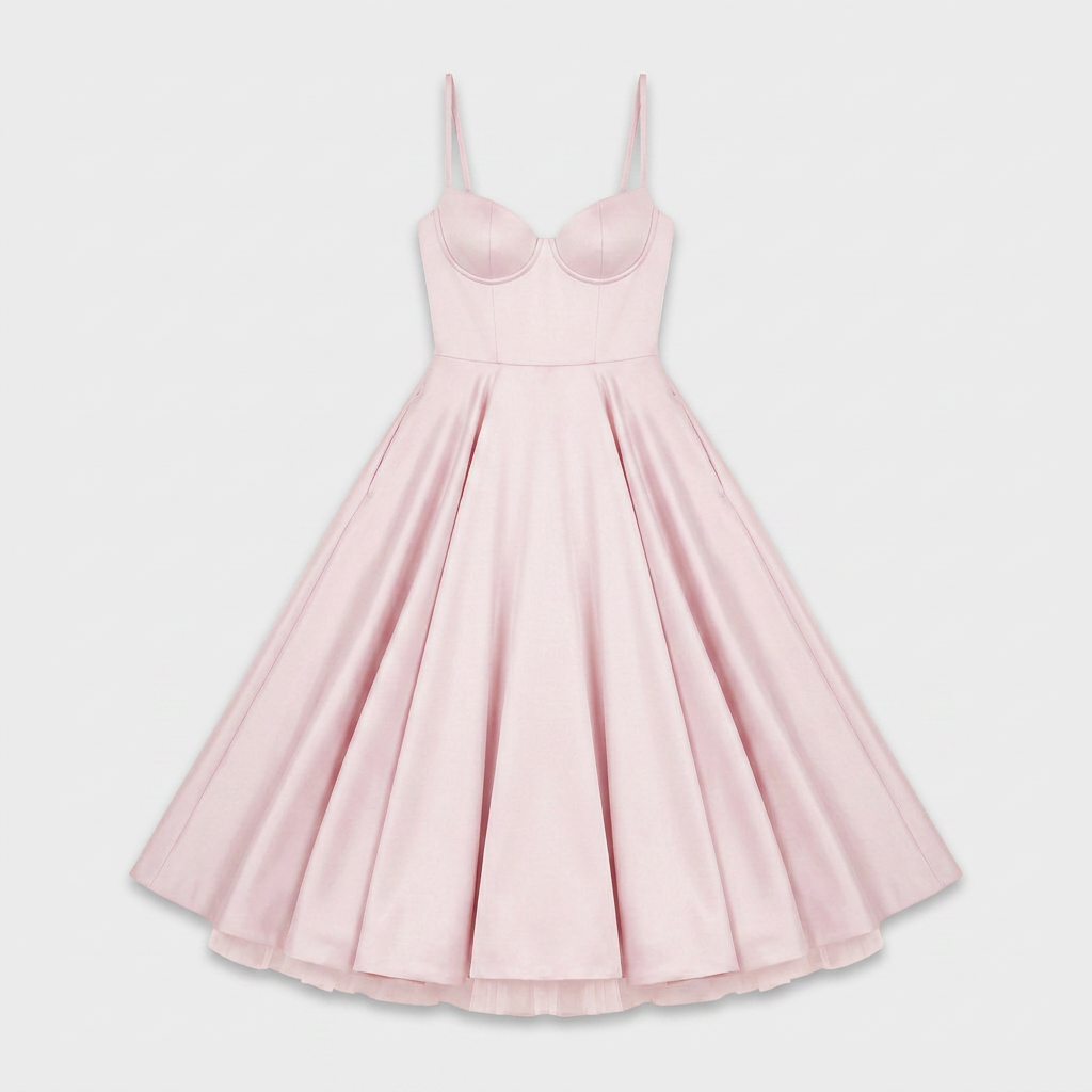 Robe Midi Corset Brodée Col V Coupe Évasée pour Femme