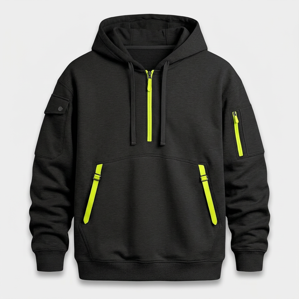Sweat Capuche Demi-Zip Poches Zippées pour Homme