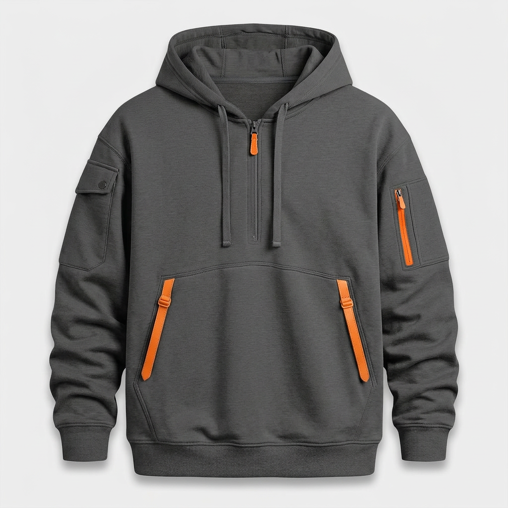 Sweat Capuche Demi-Zip Poches Zippées pour Homme