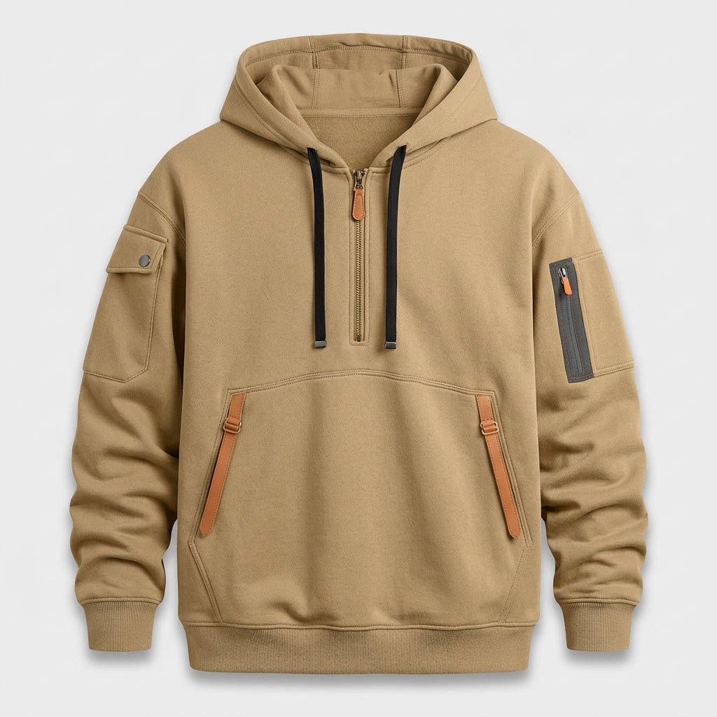 Sweat Capuche Demi-Zip Poches Zippées pour Homme