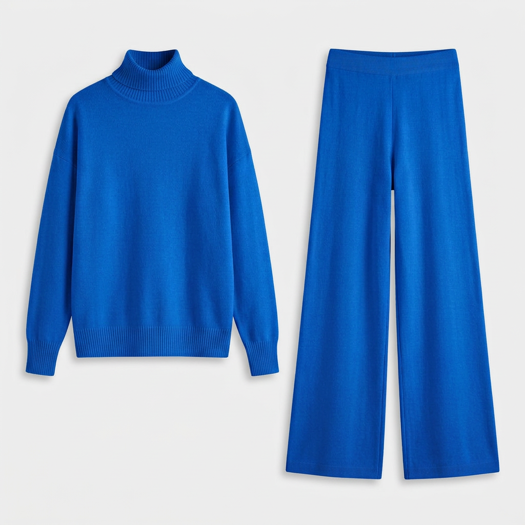 Ensemble Maille Pull Col Roulé et Pantalon Large pour Femme