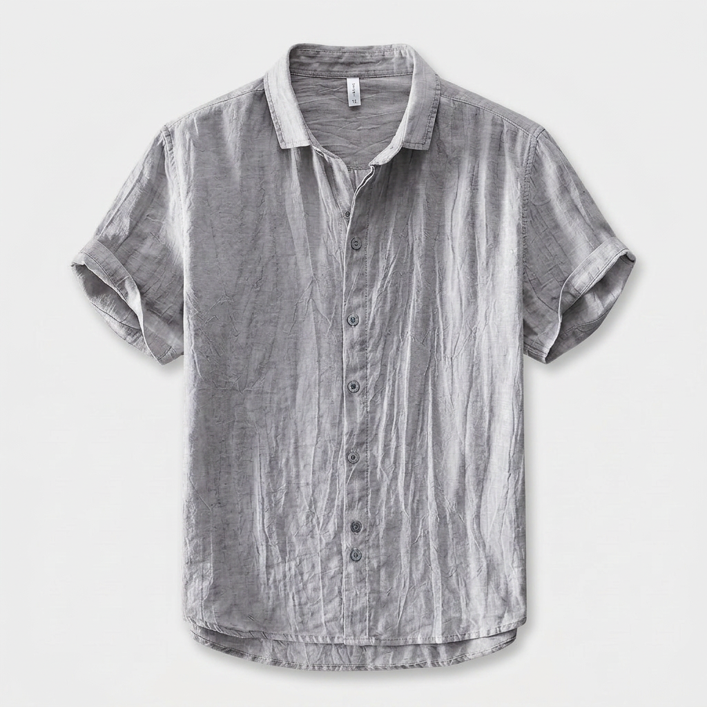 Chemise Lin Manches Courtes Col Décontracté pour Homme