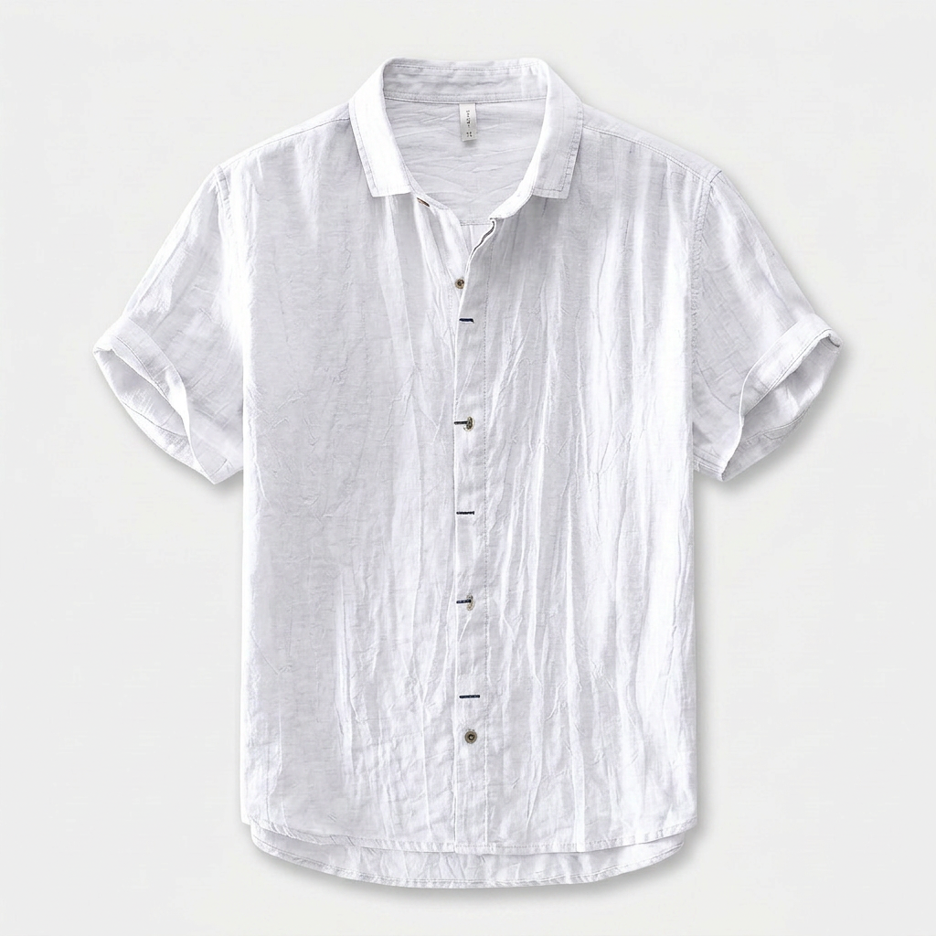 Chemise Lin Manches Courtes Col Décontracté pour Homme